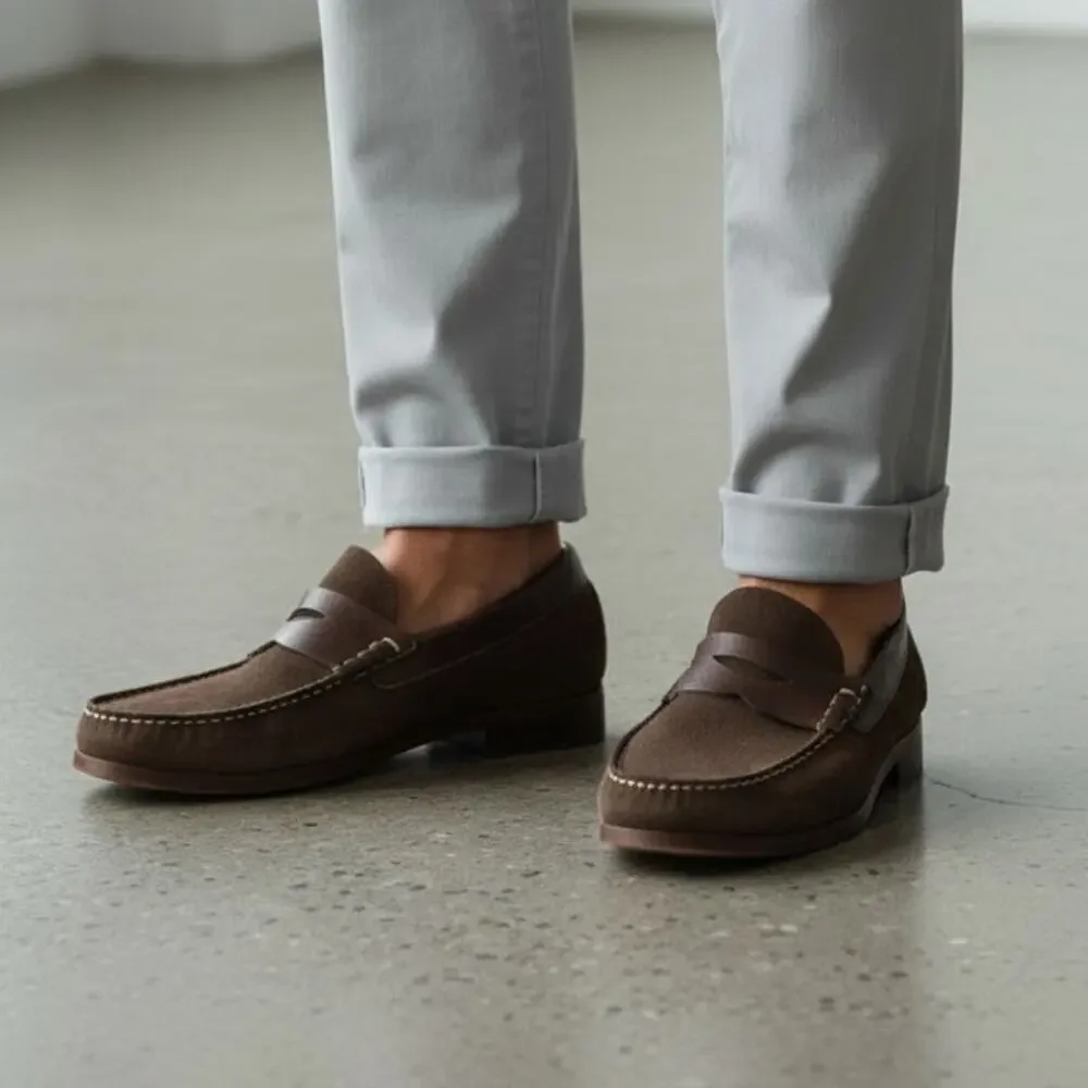 Johnston & Murphy Danbury Skeepskin Suede Penny Loafers Men's Sz 8.5 Brown